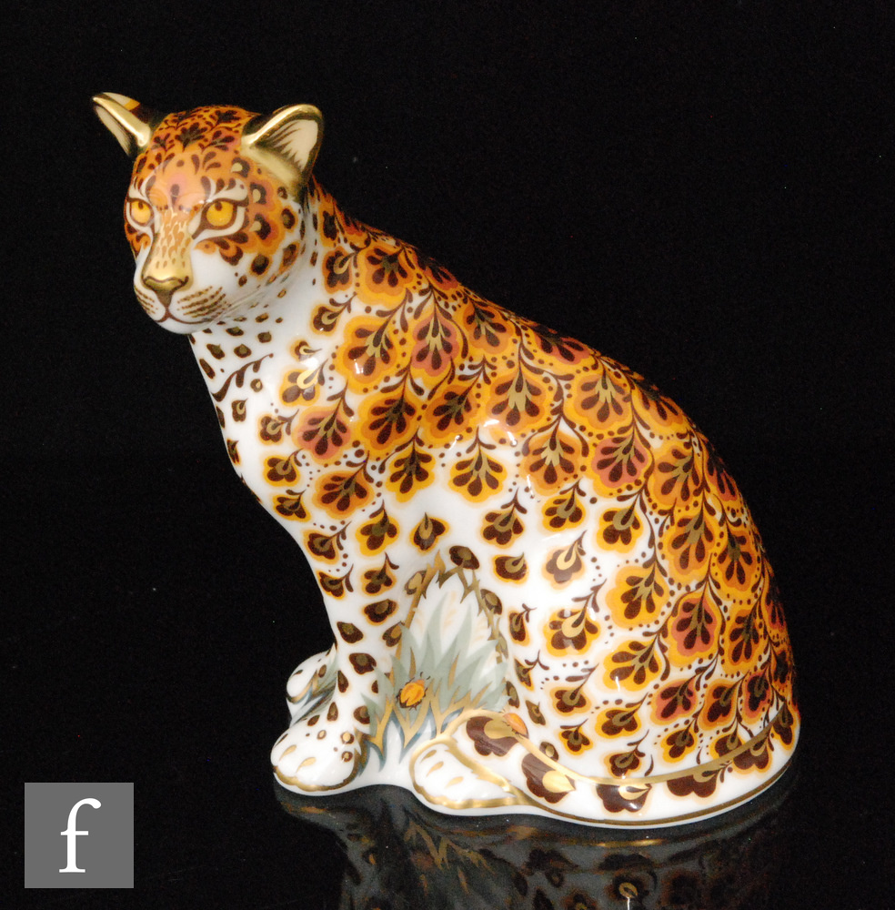 A boxed Royal Crown Derby Leopardess paperweight, a signature edition of 950 for Goviers of