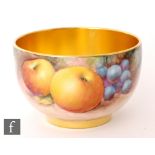 A Royal Worcester Fallen Fruits high sided sugar bowl decorated in the round by Telford with hand