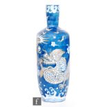 A Japanese blue and white vase, the underglazed blue body picked out with a depiction of a five-