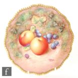 A later 20th Century Royal Worcester Fallen Fruits frilled edge side plate decorated by Telford with