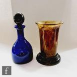 A later 20th Century Bristol Blue decanter of low shouldered form with spherical stopper,