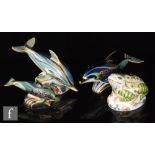Four boxed Royal Crown Derby paperweights comprising Lyme Bay Dolphin (from a signature edition of