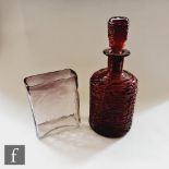 A 20th Century Italian glass decanter of cylindrical form with shallow collar neck and cylindrical