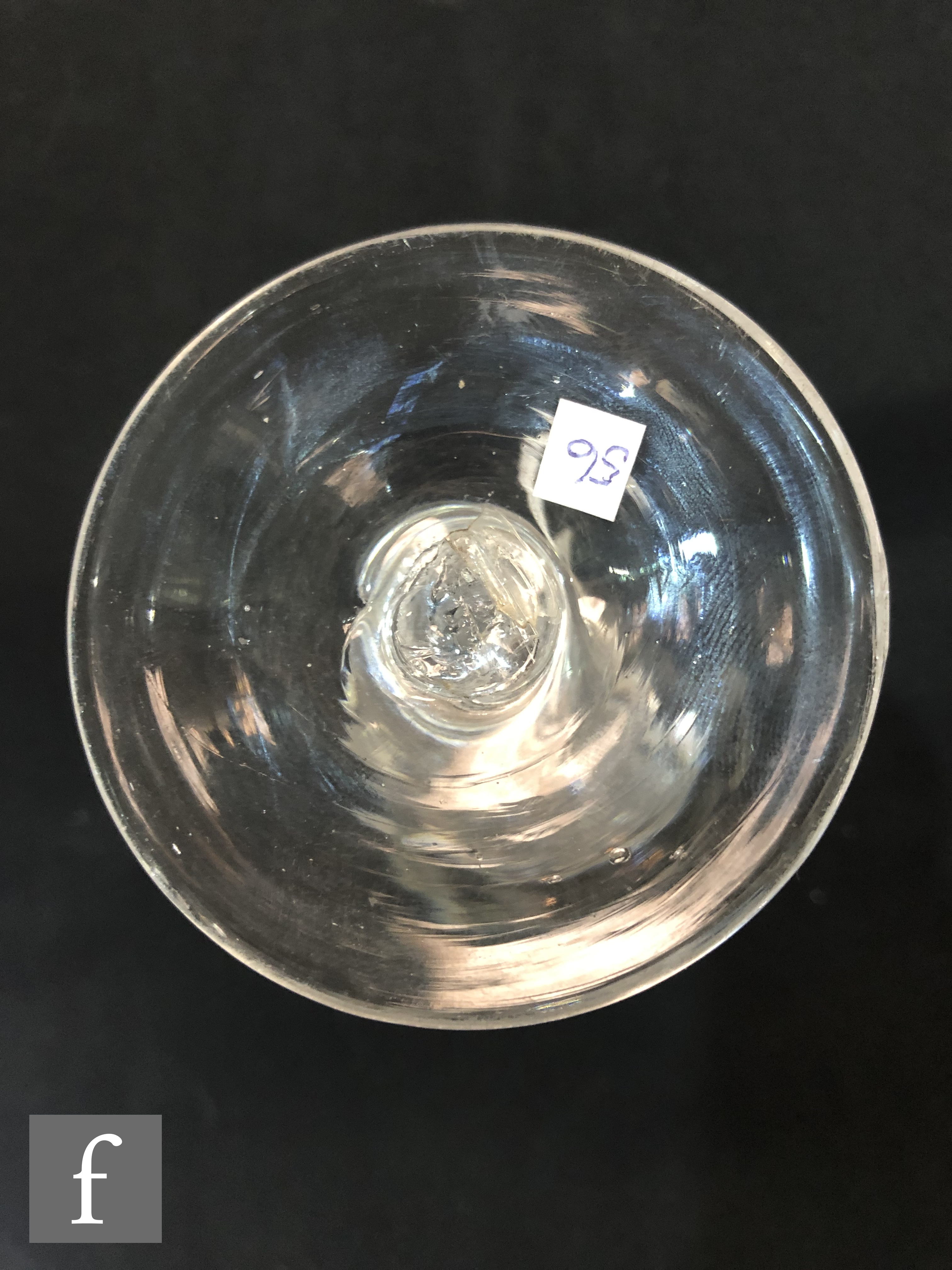 An 18th Century drinking glass circa 1750, the round funnel bowl engraved with a head and - Image 15 of 16