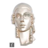 A 1930s / 1940s Art Deco wall mask modelled as a lady with ringlets and curls in her hair, unmarked,