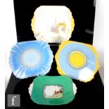 Three 1930s Art Deco Shelley Queen Anne shaped cake or bread and butter plates comprising