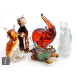 Five assorted glass animal paperweights comprising a V. Nason & Co cat, a Venetian Art Glass