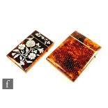 Two 19th Century rectangular tortoiseshell card cases, one with spot decoration, length 10.5cm,