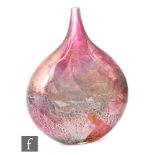 An Isle of Wight Azurene Lollipop glass vase designed by Michael Harris in cranberry and magenta