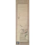 A Chinese early to mid 20th Century hanging scroll, ink washes on paper, depicting birds perched