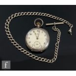 An early 20th Century Continental silver open faced, crown wind, Omega pocket watch, Arabic numerals