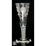 A 1930s reproduction oversized Jacobite drinking glass, the conical bowl engraved with the motto
