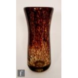 A later 20th Century Agate ware glass vase of waisted sleeve form, internally decorated with a