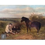 AFTER JAMES HARDY (JUNIOR) - A young game keeper with his pony, over painted print laid down on