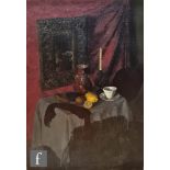 LYNDON GOODWIN HARRIS, RI, RSW, RWA (1928-2006) - Still life with lemon, vase and teacup on a table,