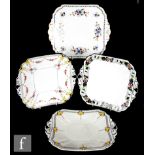 Four 1930s Art Deco Shelley Queen Anne shaped cake or bread and butter plates comprising one in