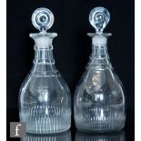 A near pair of late 18th Century Prussian form decanters circa 1780, basal cut decoration with slice