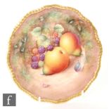 A later 20th Century Royal Worcester Fallen Fruits frilled edge side plate decorated by Telford with