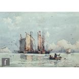 ENGLISH SCHOOL (EARLY 20TH CENTURY) - 'Off Dover' -  fishing boats becalmed, watercolour, signed