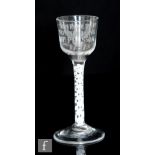 A mid 18th Century drinking glass, the ogee bowl engraved with 'A HEALTH TO THE KING OF PRUSSIA