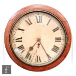 A 19th Century mahogany cased circular wall clock, single fusee movement with painted dial, diameter