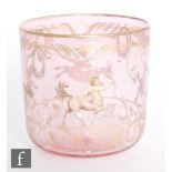 A late 19th Century Lobmeyr glass tumbler, circa 1870s, the pink glass enamel and gilt decorated