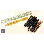 A Parker Junior green cased fountain pen, a Parker 17, other pens to include Osmiroid, Del La Rue