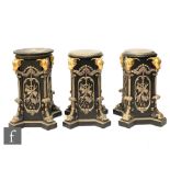 A set of three late 20th Century painted hardwood pedestals or jardiniere stands in the French