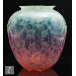 A large early 20th Century John Walsh Walsh sunrise opal glass lamp shade, the vaseline to cranberry