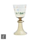 A late 19th Century continental Historismus goblet by Fritz Heckert, with hand enamelled script