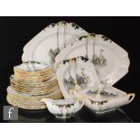 A 1930s Shelley Art Deco Queen Anne shape Tall Trees part dinner set comprising two graduated meat