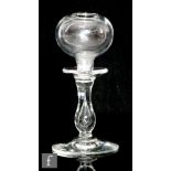 A late 18th to early 19th Century lace makers lamp, the spherical oil reservoir bowl above the