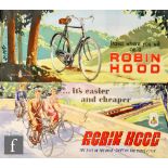 Two 1950s rectangular advertising posters for Robin Hood bicycles (a product of Raleigh Industries),