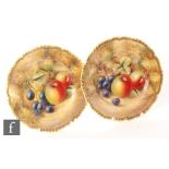 Two later 20th Century Royal Worcester Fallen Fruits side plates decorated by J. Smith, both