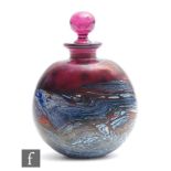 A later 20th Century art glass scent bottle by David Wallace, the deep cranberry ground with a