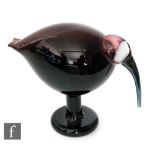 An Oiva Toikka for Iittala figure of a glass bird modelled as a Lilac Ibis, with aubergine body