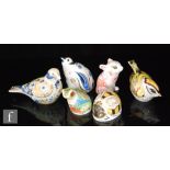 Six boxed Royal Crown Derby paperweights comprising a Red Eyed Tree Frog, Flamecrest, (Guild 25