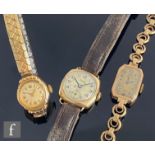 Three assorted 9ct hallmarked lady's wrist watches to include a rose gold example to a 9ct yellow