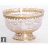 A late 19th Century Lobmeyr coupe of footed form, circa 1870s, enamelled with a putti in the waves