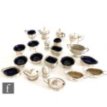 Fourteen hallmarked silver assorted open salts to include pedestal and boat shaped examples, with