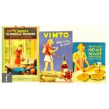 Three advertising show cards, the first for Vimto 'Miles away the Best', the second for Drink Crieff