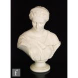 A 19th Century Parian bust of a classical lady, raised to a socle base, unmarked, height 24cm.