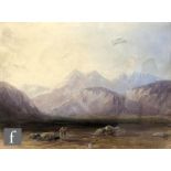 ENGLISH SCHOOL (MID 19TH CENTURY) - Figures walking in a mountainous landscape, watercolour,