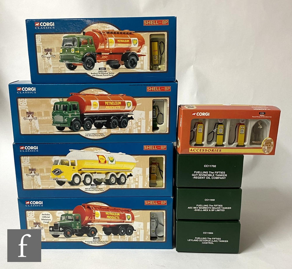 A collection of Corgi Shell and BP and Fuelling the Fifties Premium Edition models, comprising