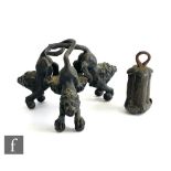 A 19th Century Grand Tour bronze base in the form of three leaping lions, each with paws resting