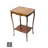 A late 19th and early 20th Century French marquetry inlaid king wood occasional table, brass
