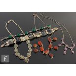 Five assorted silver items of modern stone set jewellery, three necklets and two bracelets to