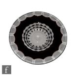 A large 20th Century Val St Lambert dish, of faceted circular form decorated with bands of deep