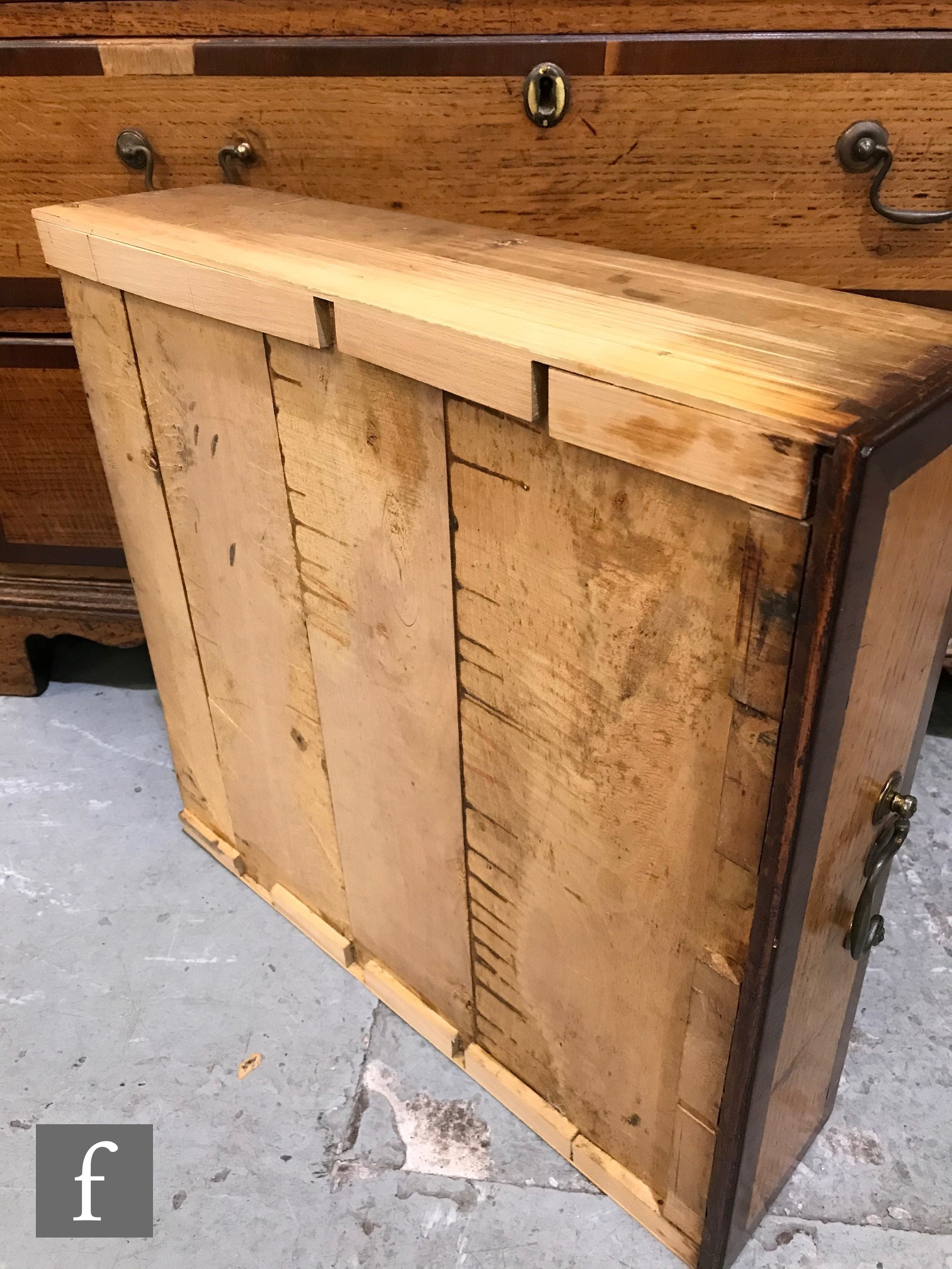 A George III oak and mahogany crossbanded chest of two short and three long drawers, brass drop - Image 9 of 9