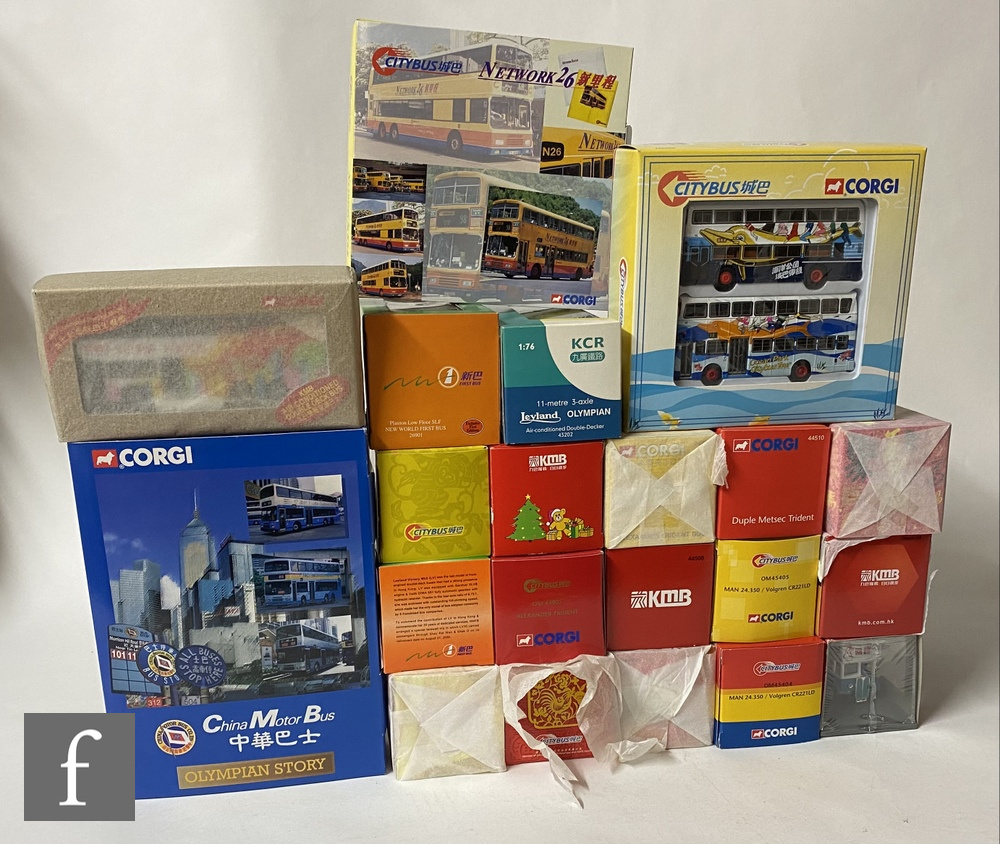 Twenty one Corgi diecast model buses, all Chinese, to include China Motor Bus, Citybus, KMB etc, all